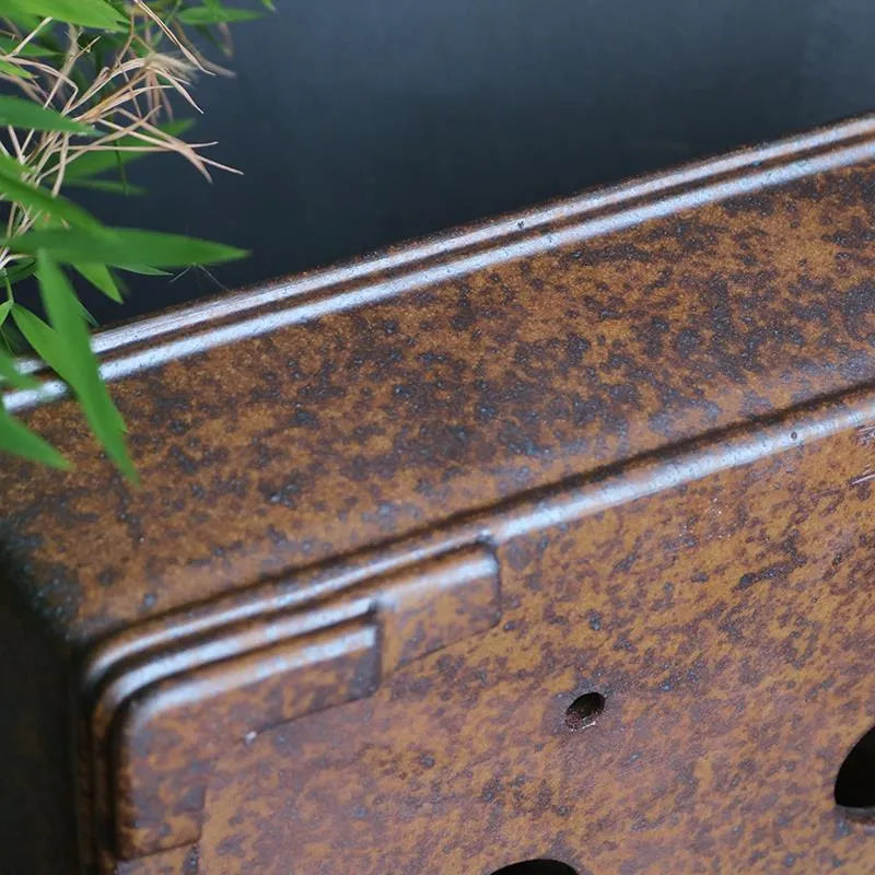 Purple sand rectangular bonsai pot with five-line basin pattern in large and small size options