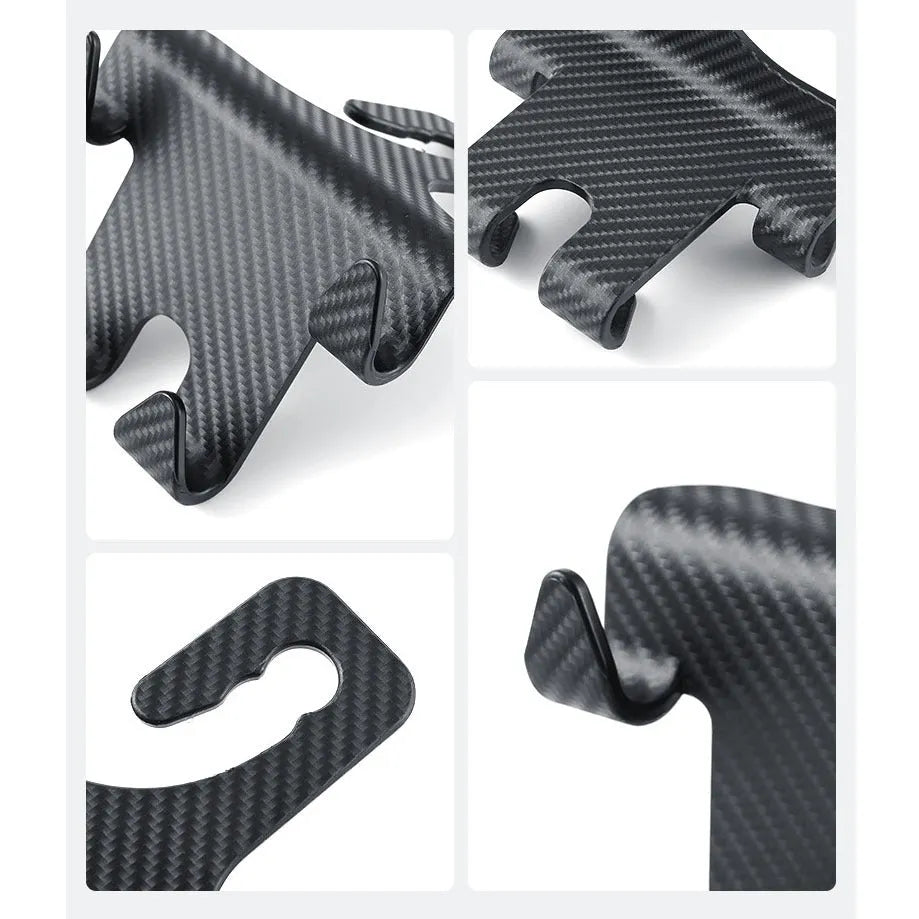 Black car hook and mobile phone bracket for rear seat storage organisation