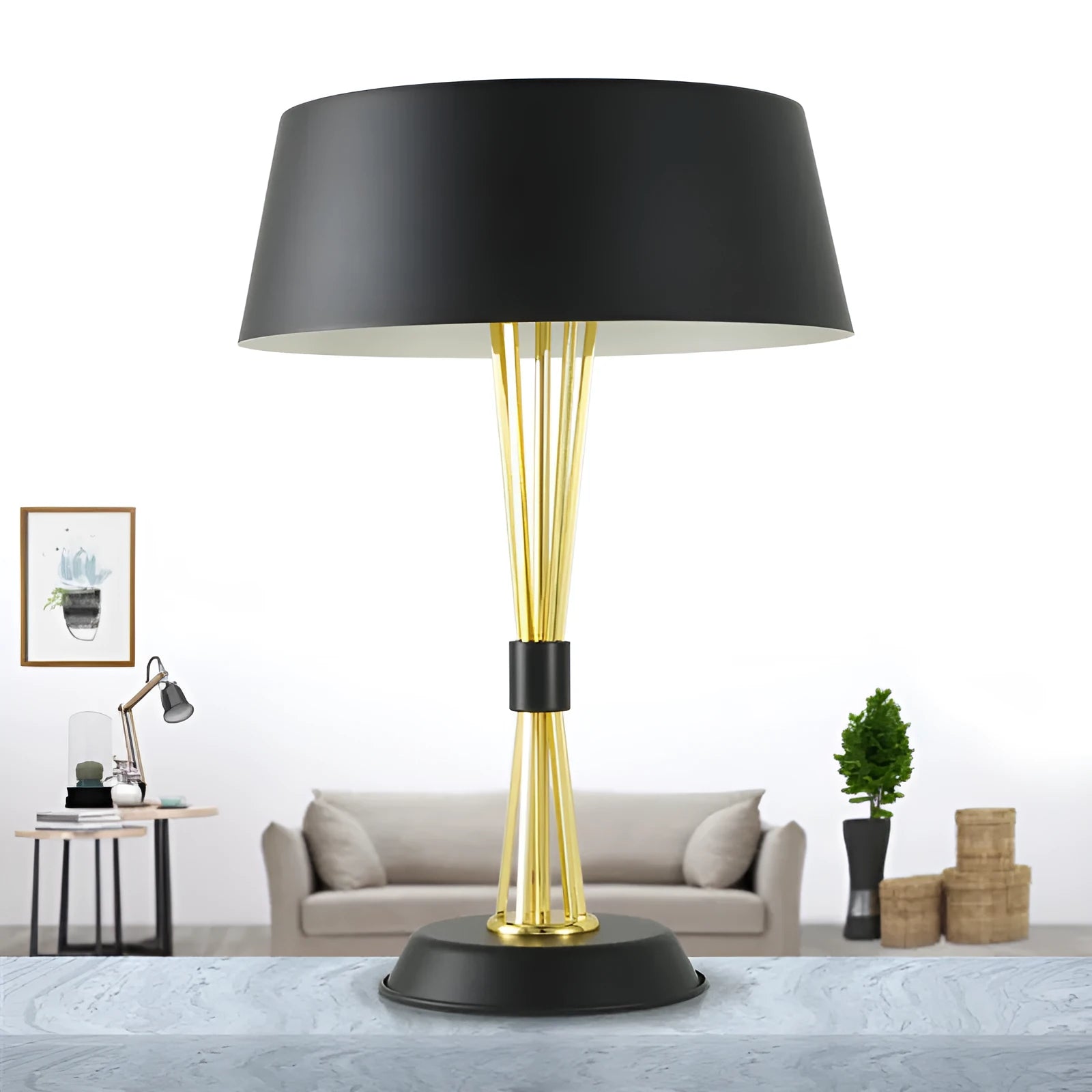 Iron creative European style table lamp, 35x66cm, black finish with LED light source on a desk