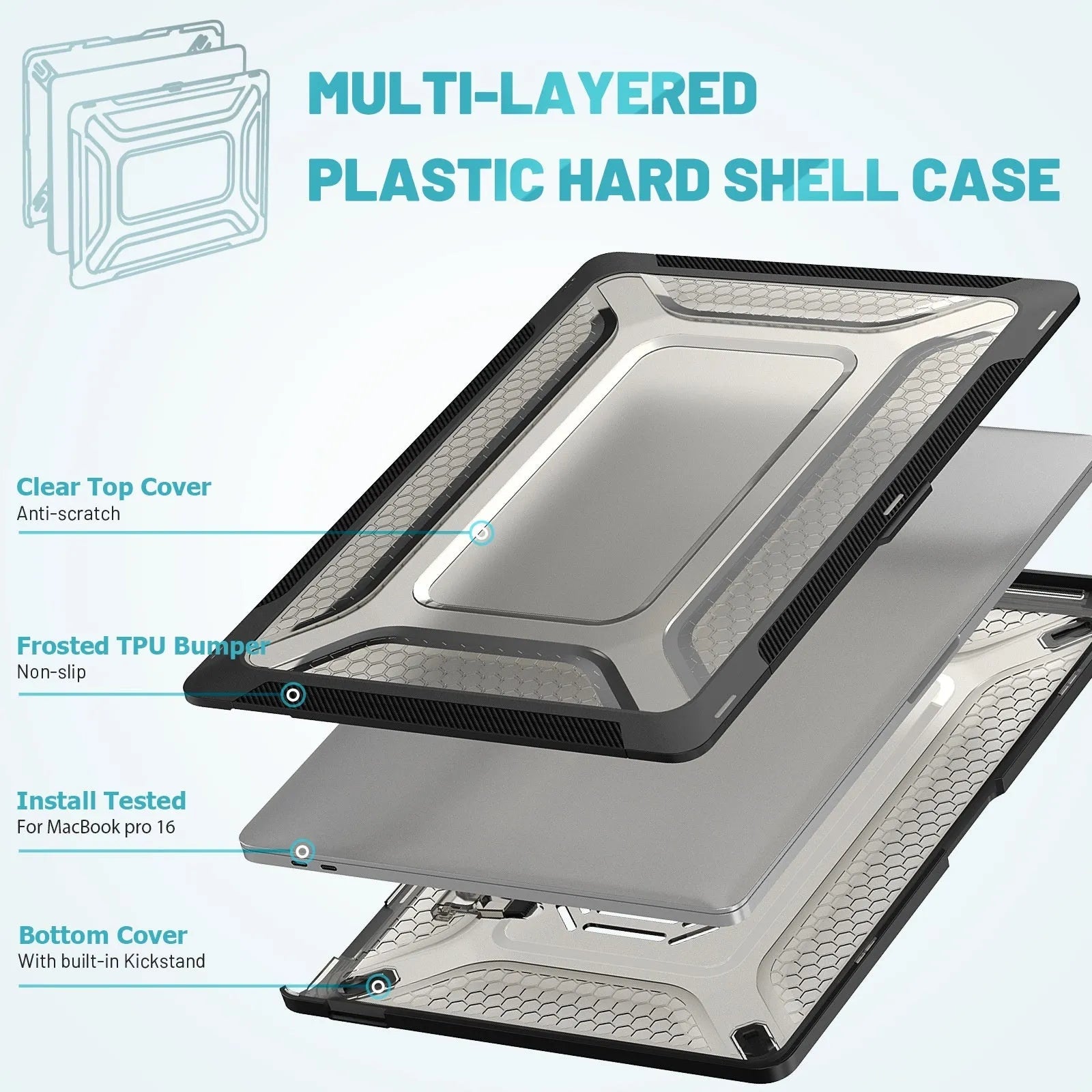 MacBook protective shell case in four colours: cool black, starry sky grey, elegant apricot, and sapphire blue.