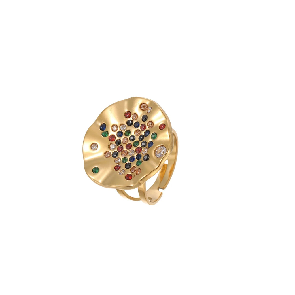 Adjustable geometry ring with pleated diamond pattern on stainless steel