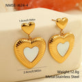 Gold electroplated stainless steel heart earrings with white fritillary pattern