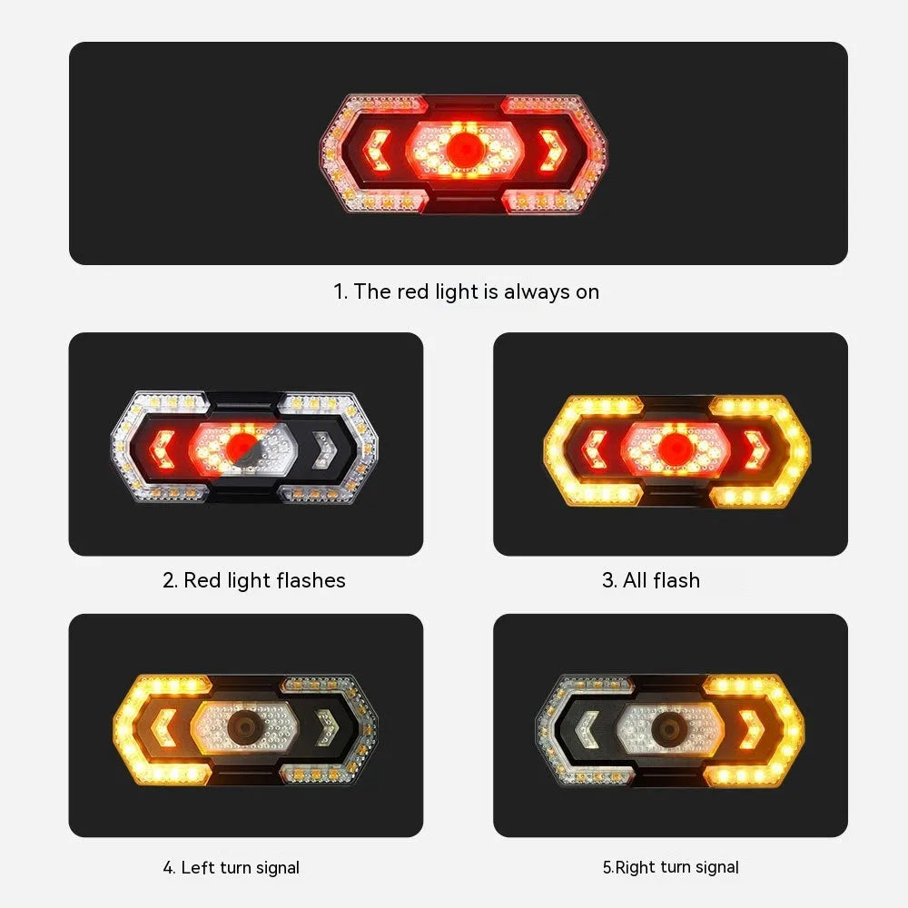 Black wireless remote control LED turn signal taillight with USB charging port