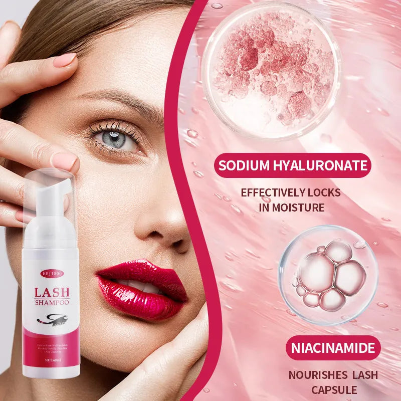 LASH SHAMPOO Mousse Eyelash Cleaning Solution 60ml bottle for false eyelash removal