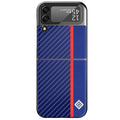 Fashion carbon fibre phone case for Samsung ZFLIP3 ZFLIP4 Zflip5 in black and blue leather finish