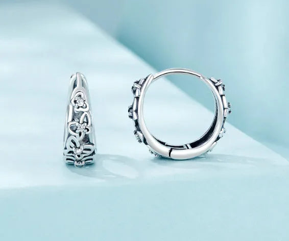 Sterling silver butterfly stud earrings with zircon accents and oxidised finish, 14mm height