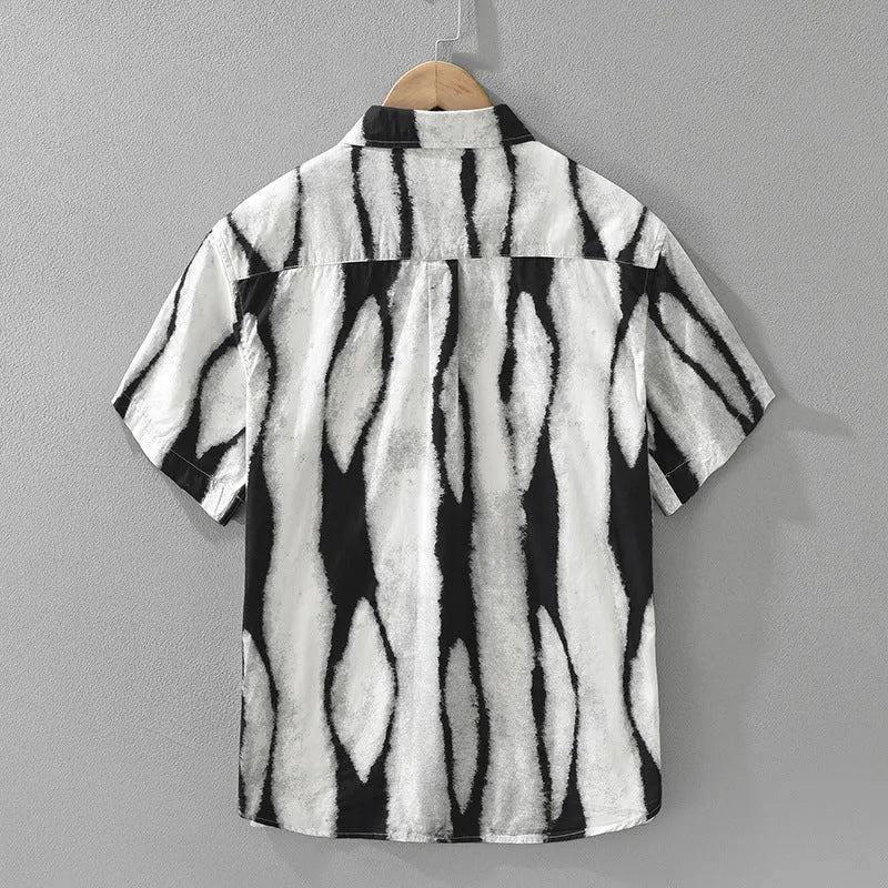 Retro striped loose-fit cotton cardigan shirt for men in black or brown colours