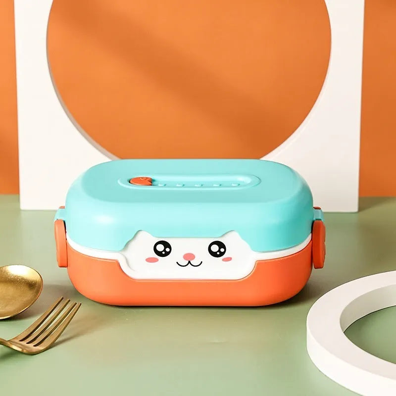 Square plastic divided lunch box for students with 301-500ml capacity and microwave-safe construction