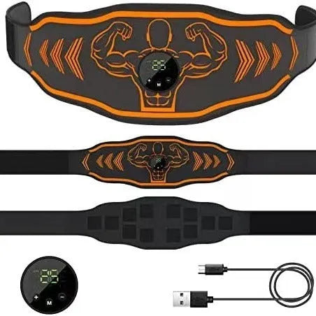 Smart EMS massage belt fitness equipment with rechargeable host unit, belt and arm straps in blue colour
