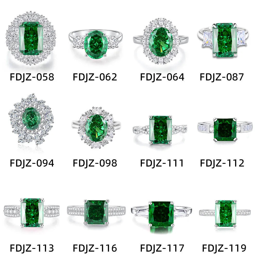 Sterling silver emerald ring with geometric design featuring Palaibahao inlay and high carbon diamond accents