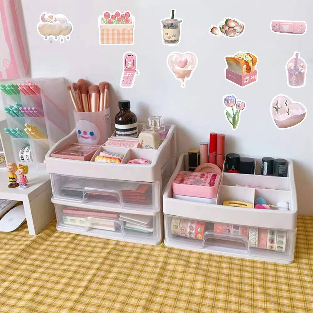63-piece pack of 3D decorative stickers with pink girl heart patterns in cute style
