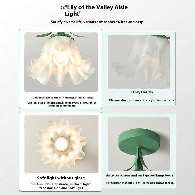 Cream coloured Linglan flower design modern corridor ceiling light with remote control for dimming.