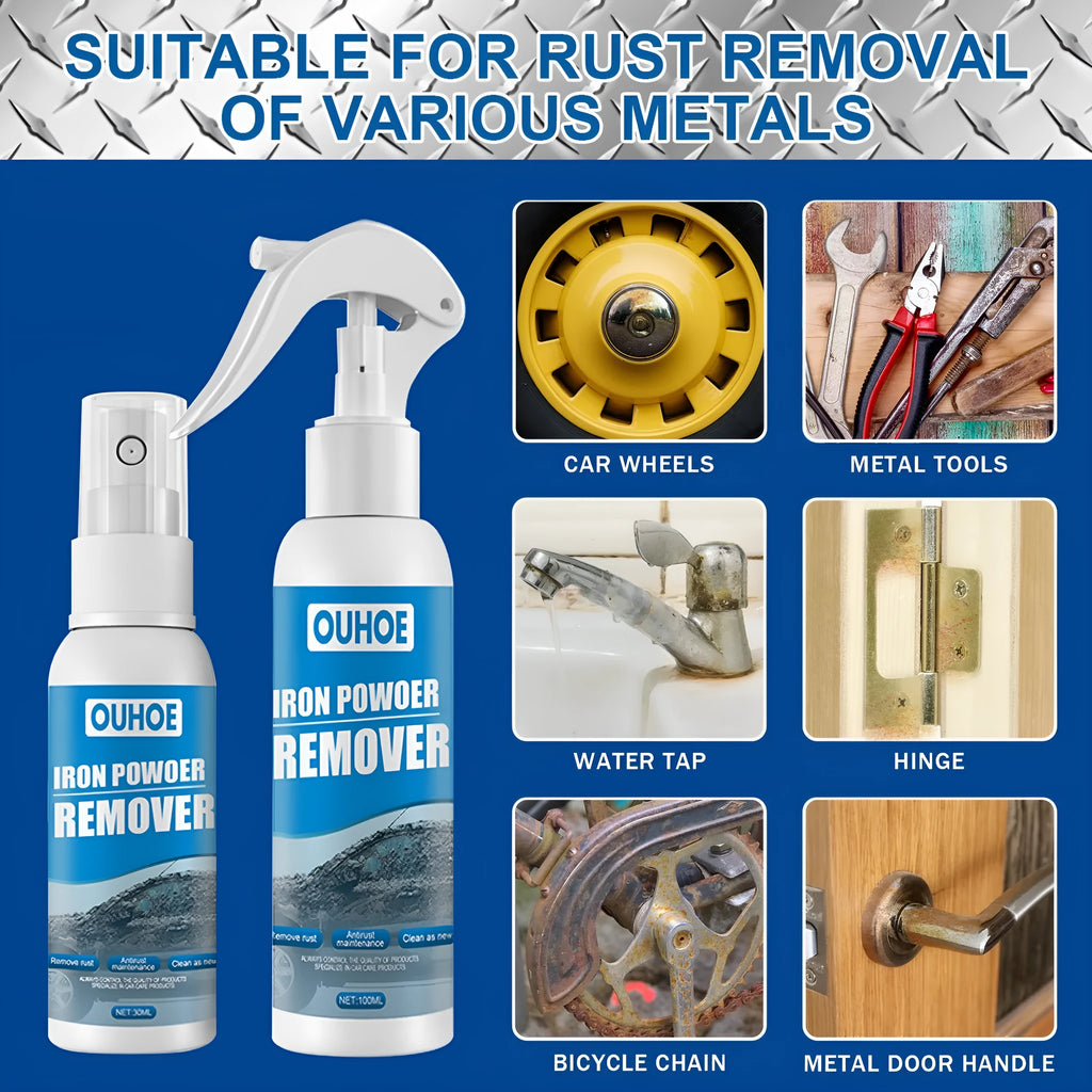 Automotive rust remover spray kit with spray bottle and blue sponge or towel applicator