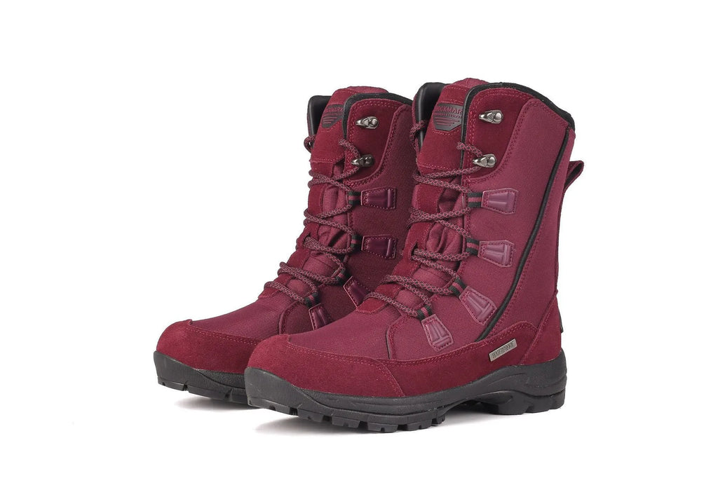 Women's black genuine leather mid-calf snow boots with round toe and rubber sole
