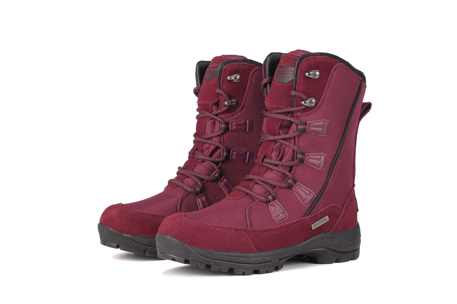 Women's black genuine leather mid-calf snow boots with round toe and rubber sole