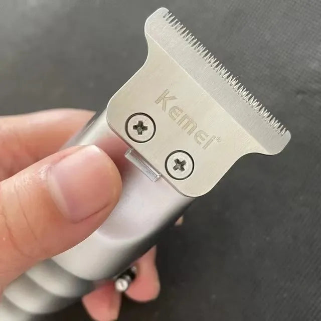 Rechargeable barber scissors with LCD display and stainless steel cutting blades, model KM-5027