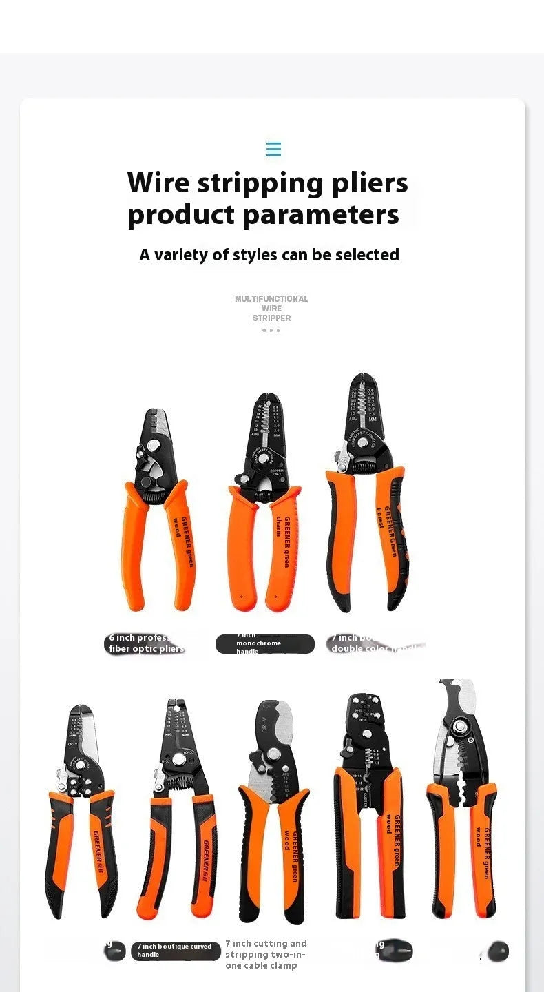Automatic wire stripping pliers tool with professional steel construction for electrical cable preparation