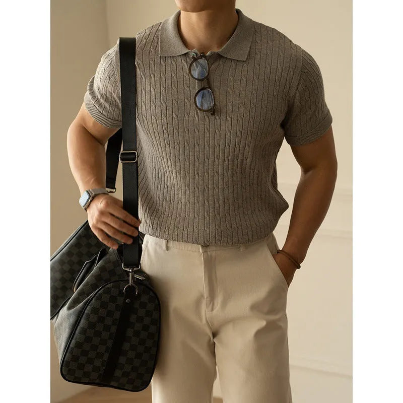 Men's short sleeve business top in polyester nylon acrylic wool blend available in khaki black white colours