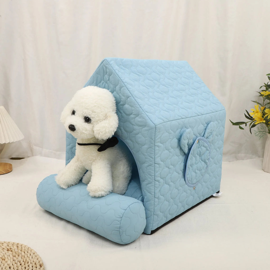 Closed pet house in white polyester, 55x38x48cm, for cats and small dogs up to 6 kg