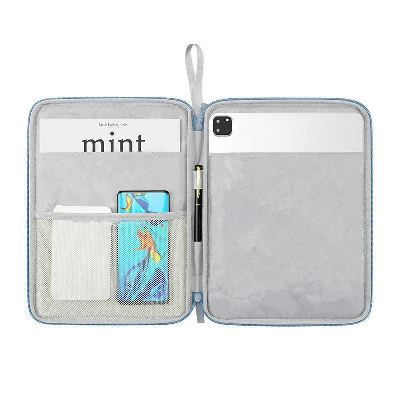 Imitation leather fabric tablet protective case in light grey, black, pink or sky blue colour.
