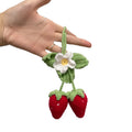 Handmade strawberry-shaped car weaving pendant crafted from cotton and hemp wool using hook knitting techniques