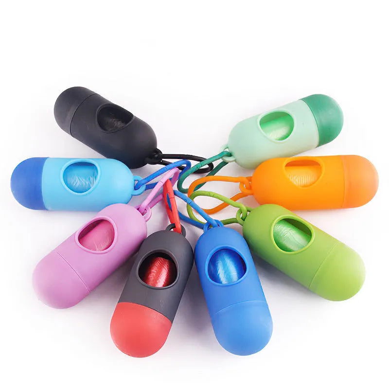 Compact dog waste bag holder with Velcro fastener and hook attachment in assorted colours