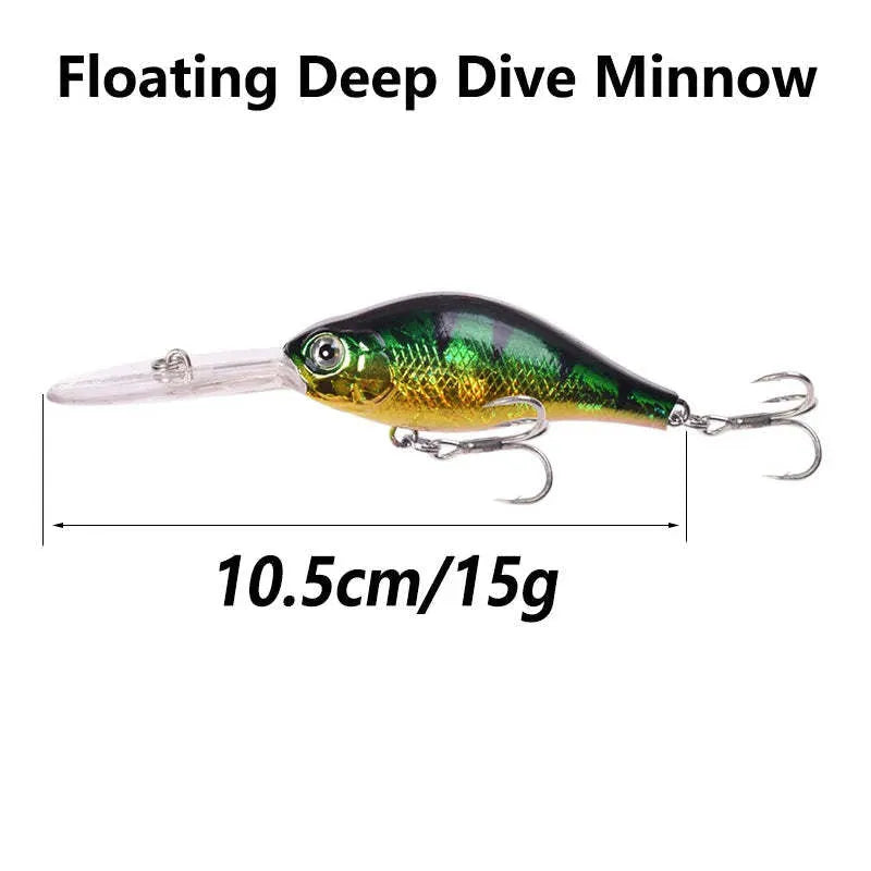 10.5cm floating rock minnow fishing lure with long tongue board in various colour options