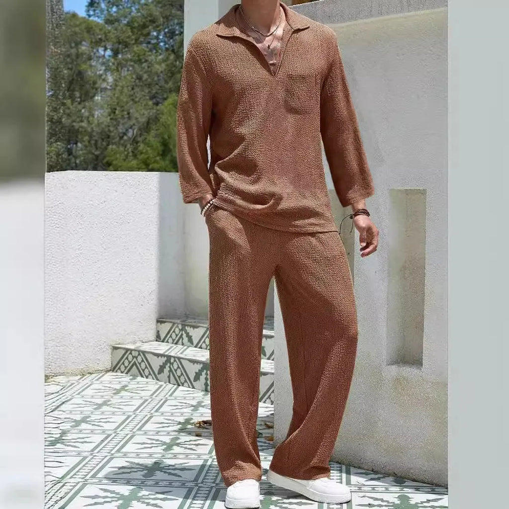 Men's casual shirt trousers commuter suit in polyester fabric with four colour options
