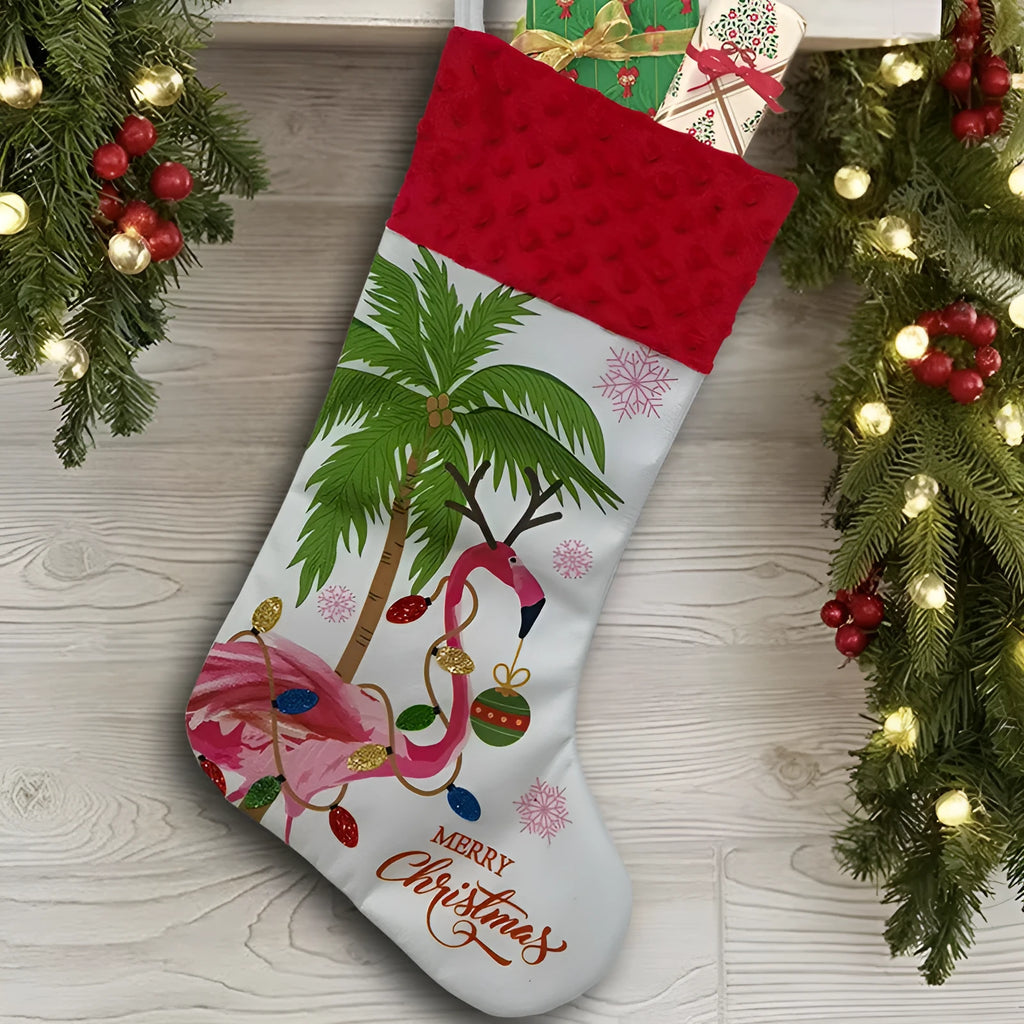 Flamingo themed cloth Christmas stocking with American style design, 46cm length