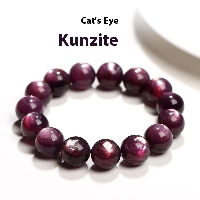 Purple lepidolite crystal bracelet with round polished beads showing multiple size options