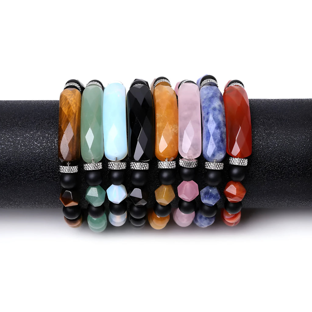Handmade black agate diamond-shaped cut bracelet for women and men, unisex geometric fan-shaped style
