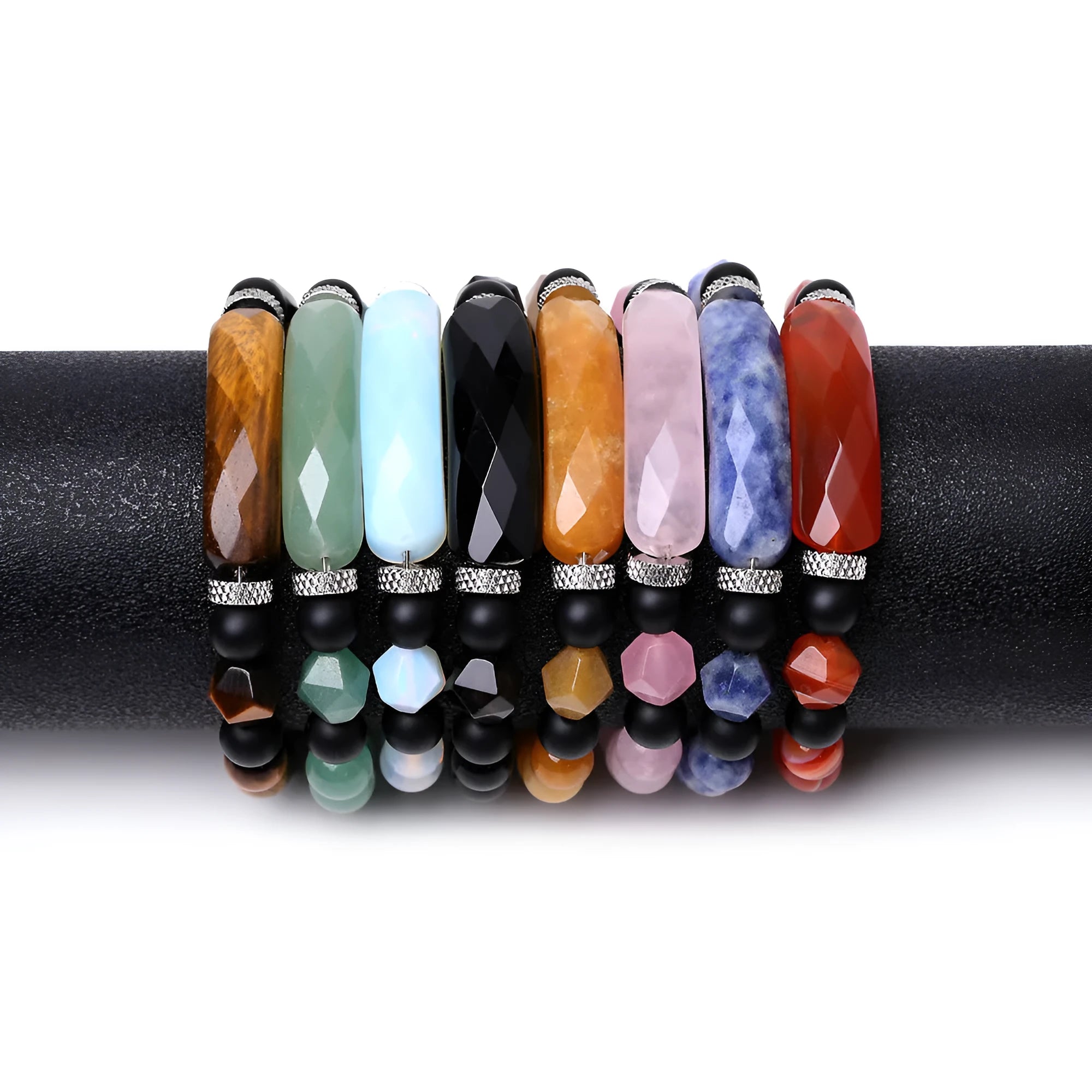 Handmade black agate diamond-shaped cut bracelet for women and men, unisex geometric fan-shaped style