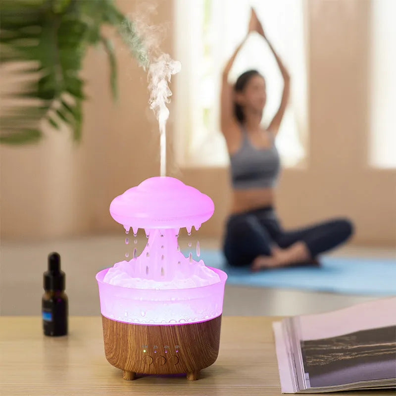 Rain cloud shaped ultrasonic humidifier with aromatherapy diffuser and 7 colour LED night light