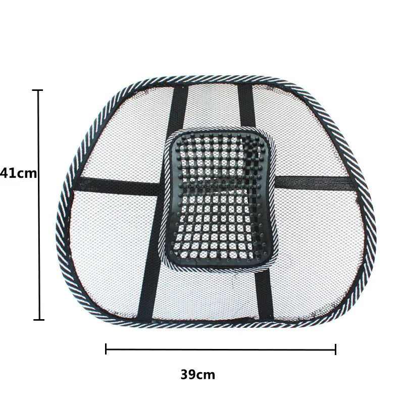 Black lumbar support pillow with steel wire frame for car and office chairs