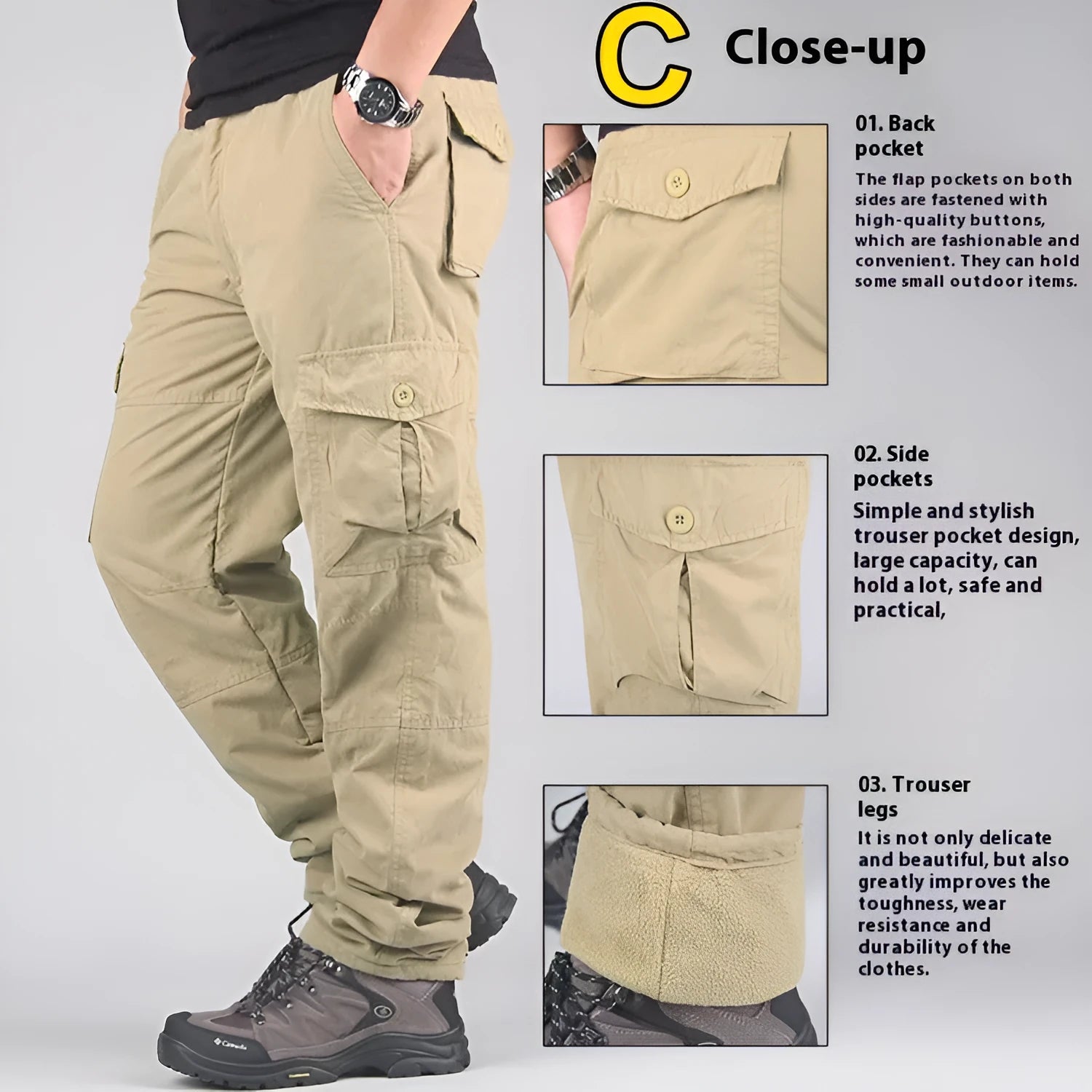 Men's thick cotton overalls with velvet lining in Army Green, showing loose straight-leg fit.