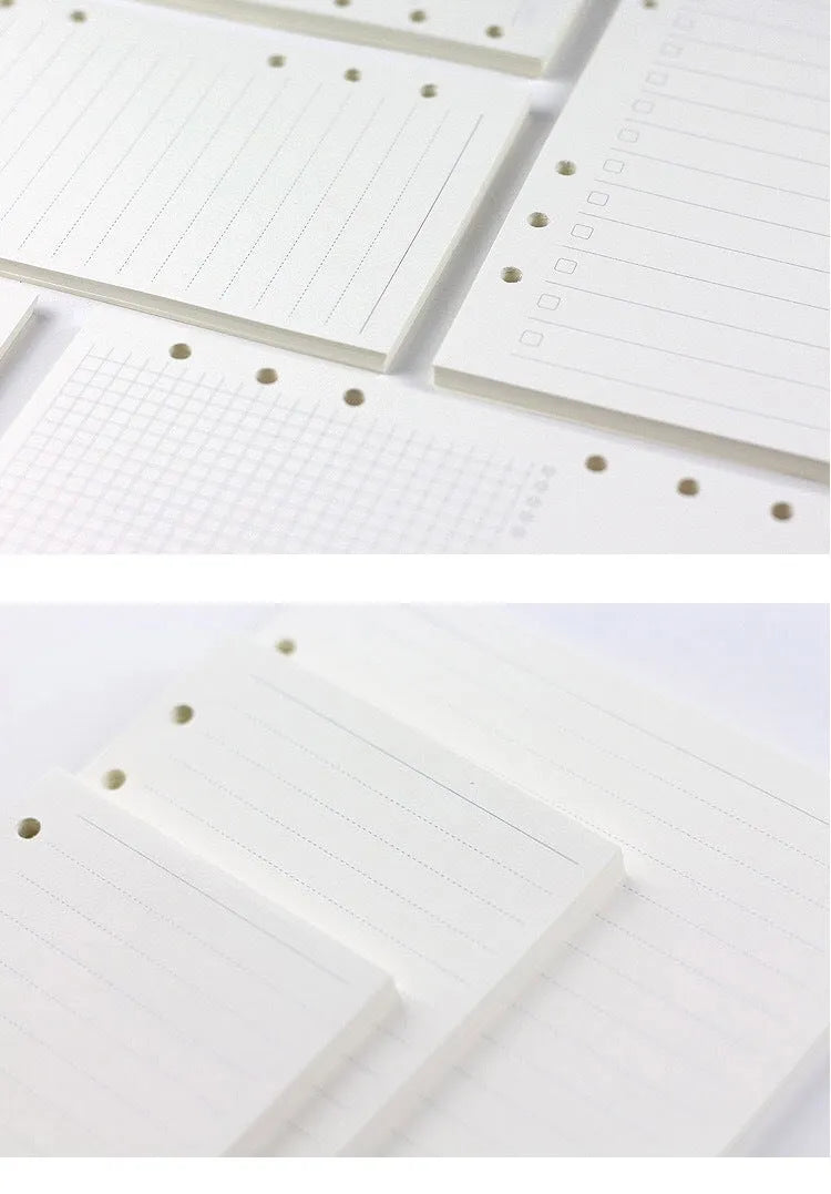 A5 6-hole loose-leaf refill with blank dot matrix horizontal line and square grid layouts on Daolin paper