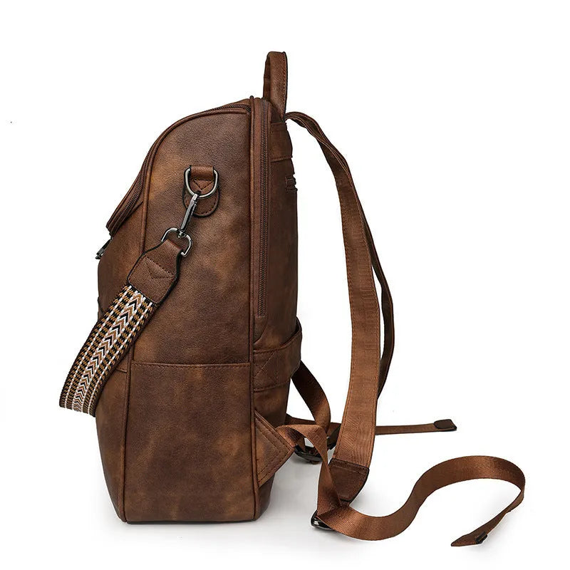 Retro style college backpack in urban simplicity design with curved shoulder strap, shown in available colours.