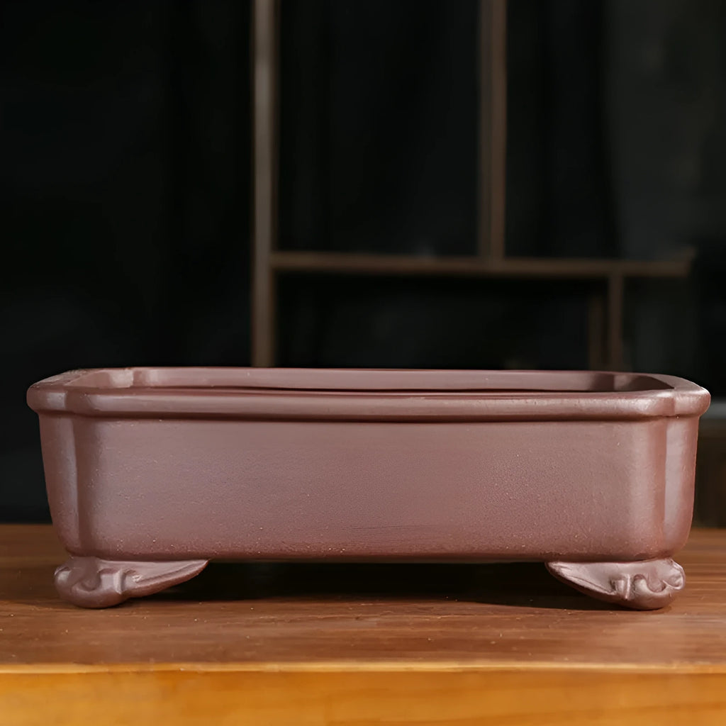 Purple sand rectangular antique bonsai planter with corner-cutting design in two size options