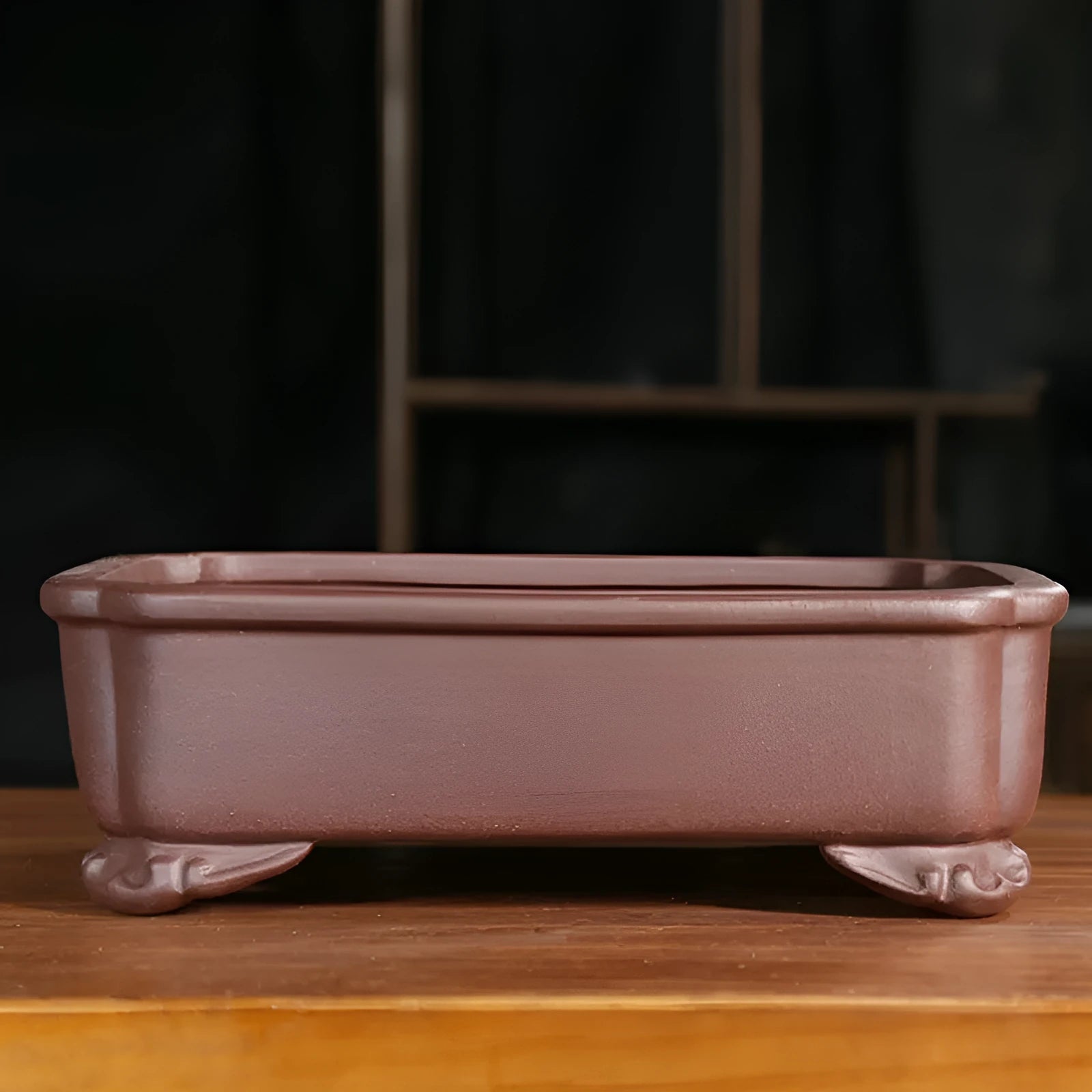 Purple sand rectangular antique bonsai planter with corner-cutting design in two size options