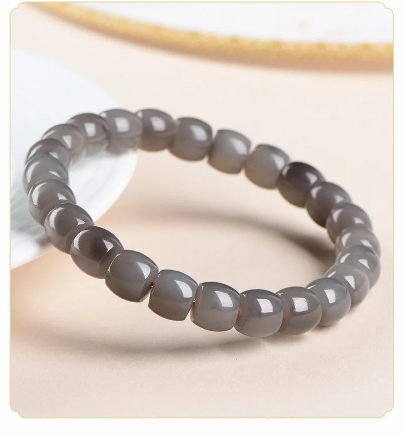 Straight cut Smokey Violet Hetian jade bracelet with approximately 8x9mm beads