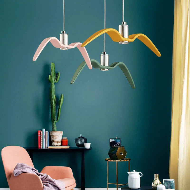 Nordic LED chandelier with macaron colours in a restaurant or home setting
