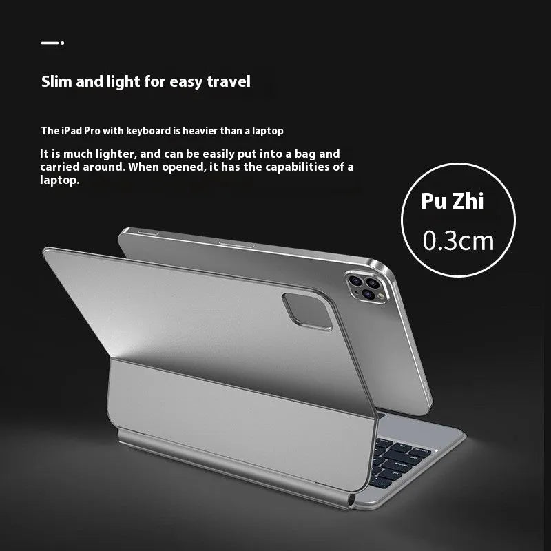 Suspension Magic Control wireless Bluetooth keyboard magnetically attached to 11-inch iPad protective sleeve in chosen colour.