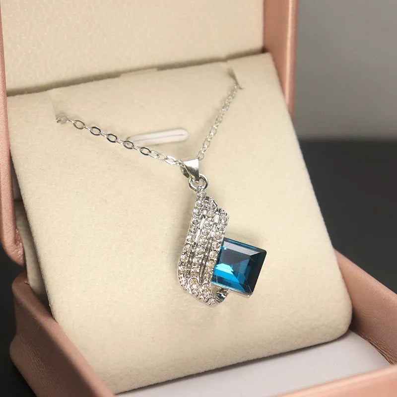Women's electroplated alloy necklace and earrings set with glass pendant in European American style