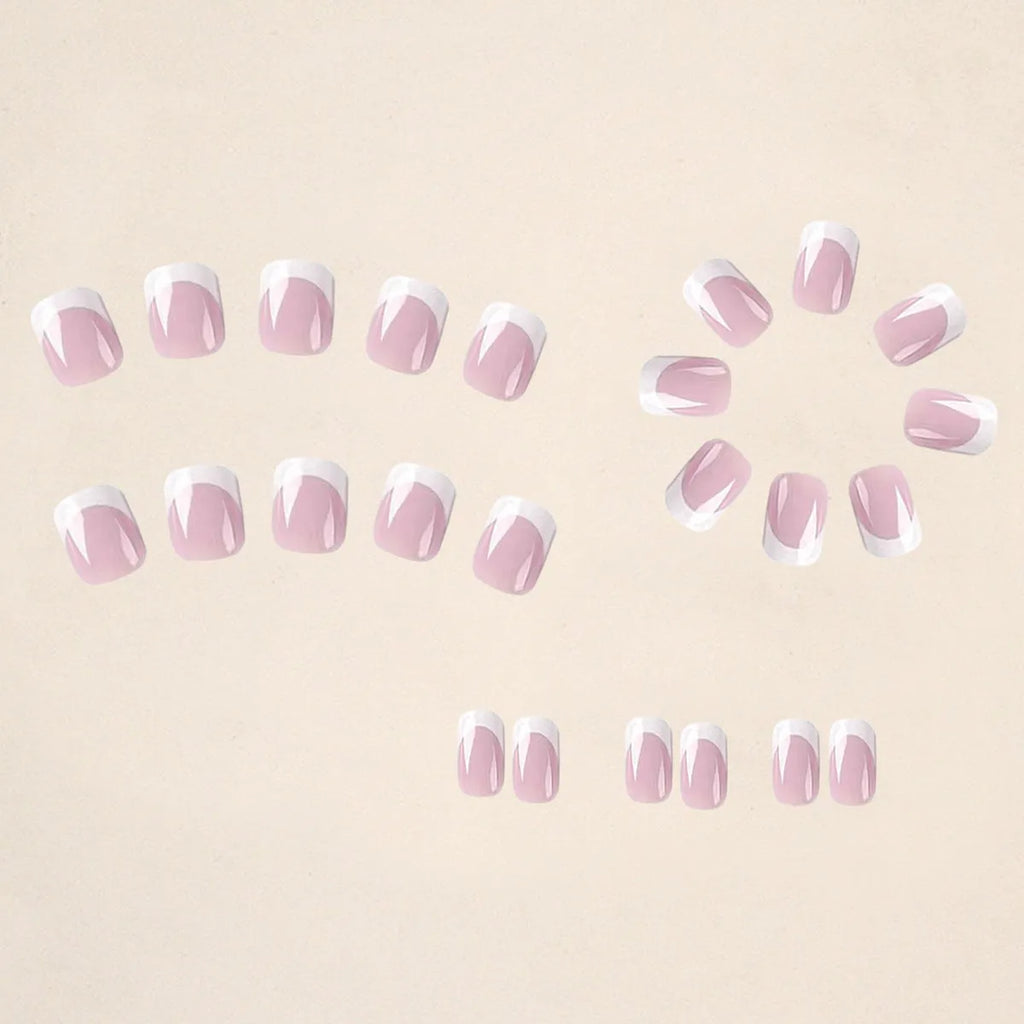 24 white plaid pattern fake nails arranged showing distinctive design