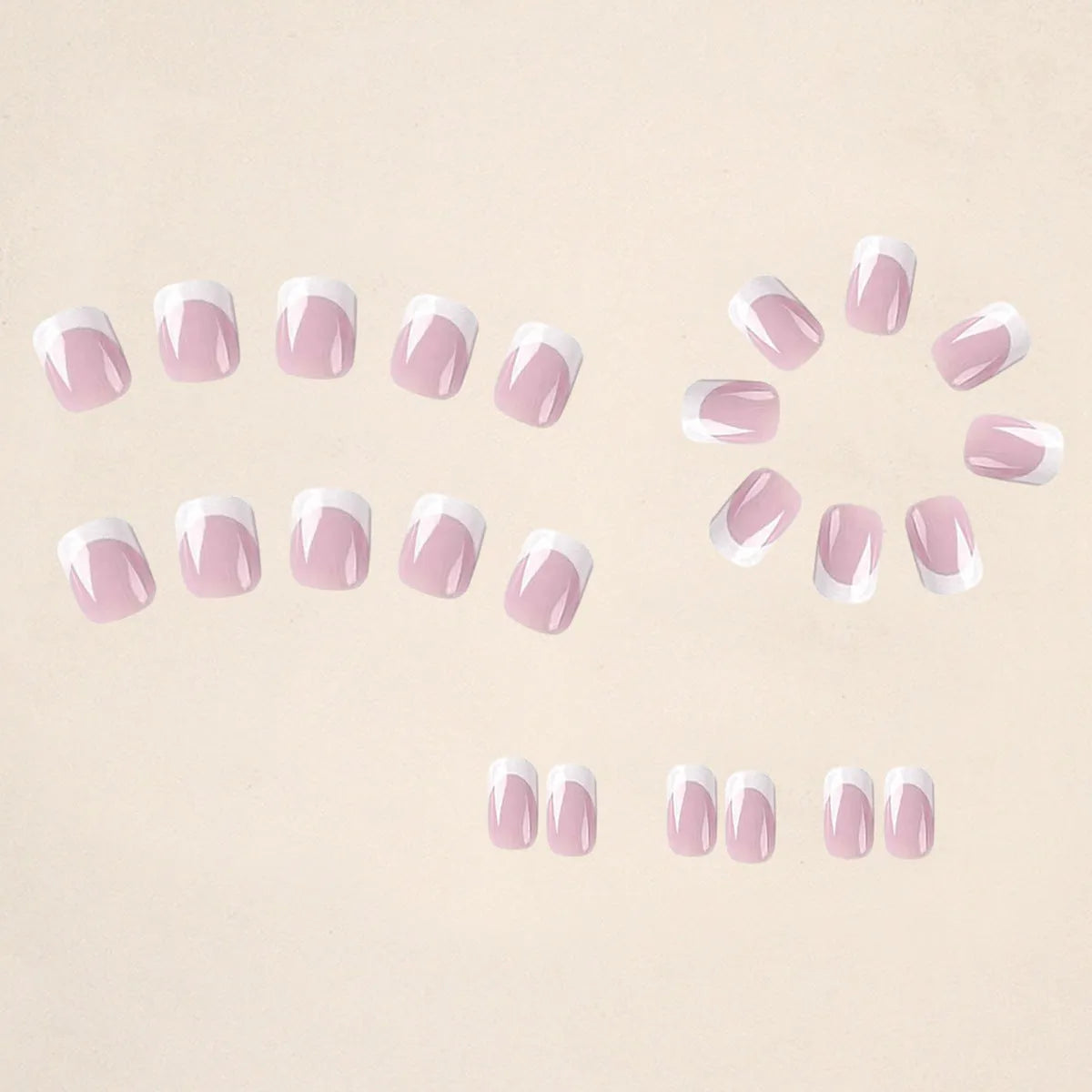 24 white plaid pattern fake nails arranged showing distinctive design