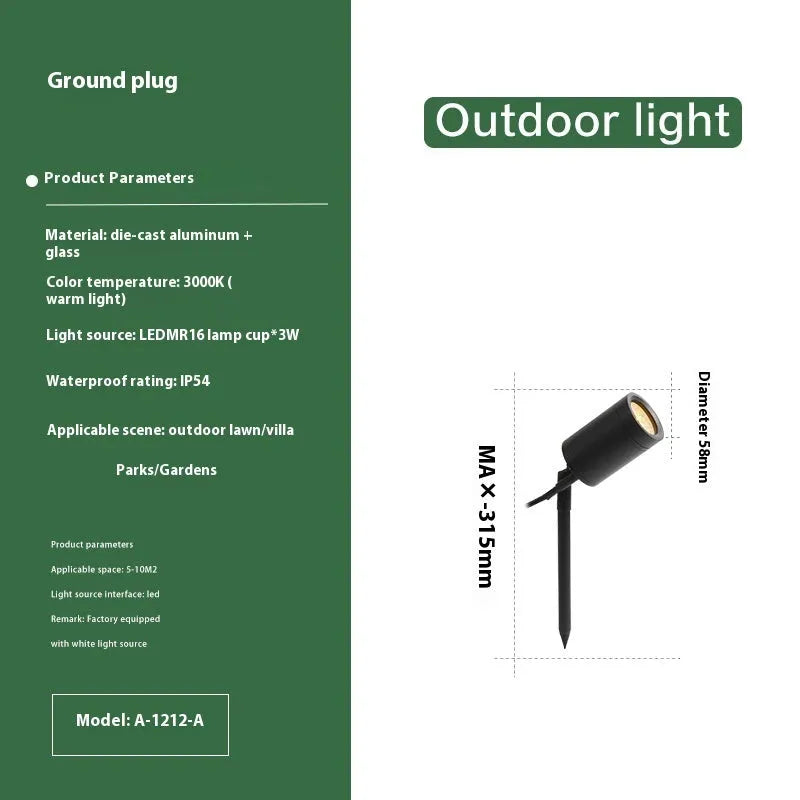 Aluminium outdoor ground lamp with LED lighting for garden pathways