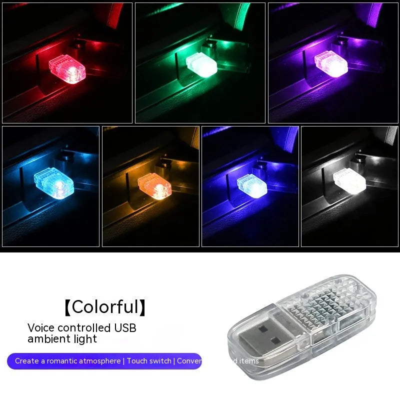 Atmosphere car USB multi-function ambience light with touch switch and RGB voice control in ABS material