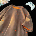 Men's loose ripped short sleeve t-shirt in khaki with round neck and half sleeves, size 2XL on display