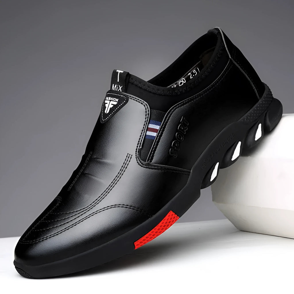 Men's black and brown PU leather business shoes with flat heel and lace-up design