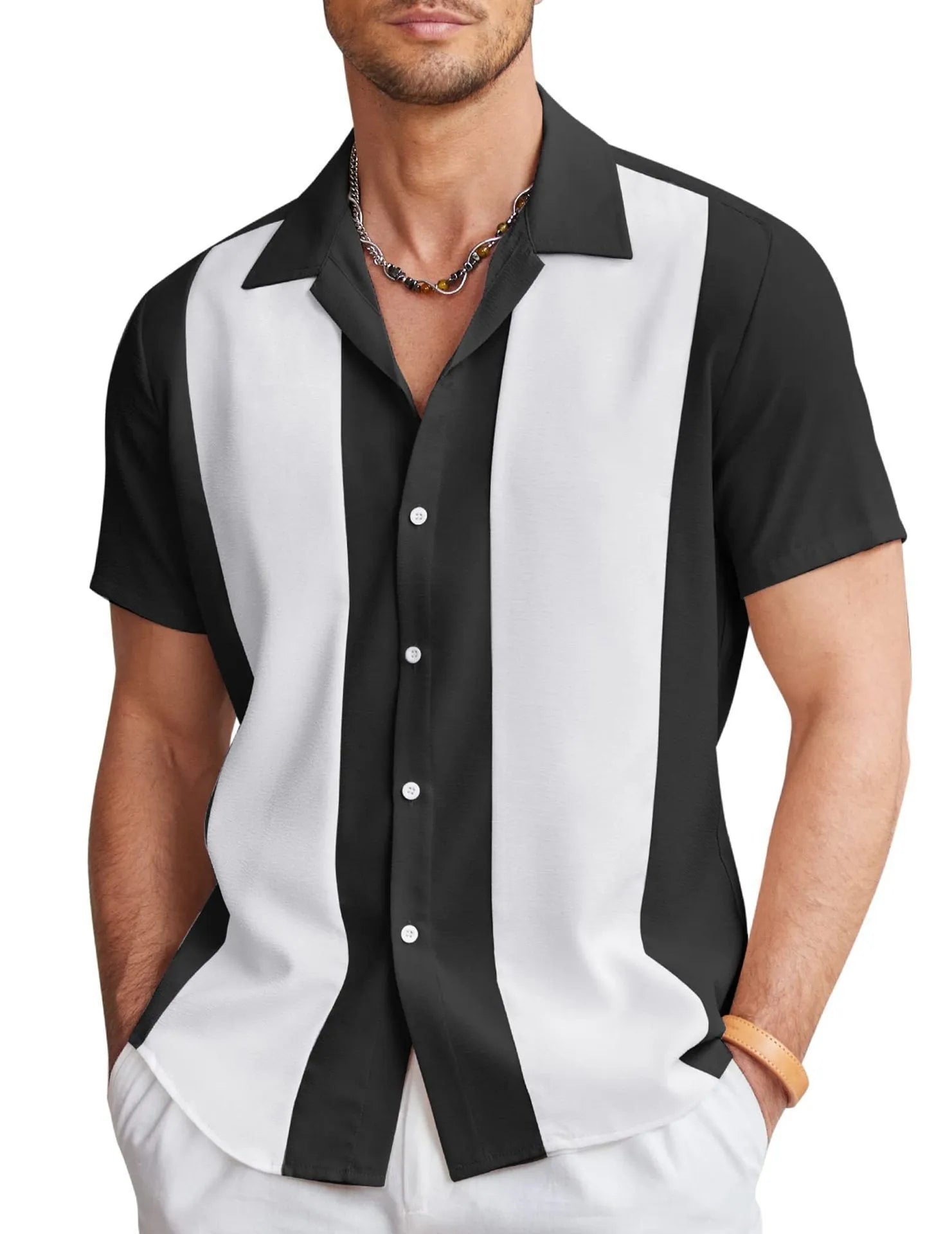 Men's slim-fit Hawaiian short sleeve shirt with digital print, polyester fibre, available in multiple colours and sizes S to 6XL